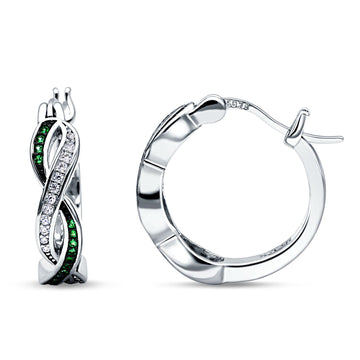 Twisted Infinity Huggie Hoop Earrings Simulated Green Emerald 925 Sterling Silver Wholesale